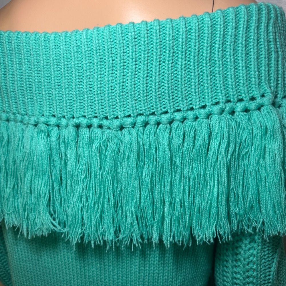 Rock‎ & Roll Cowgirl Turquoise Fringe Off Shoulder Knit Sweater Size S - Picture 5 of 9
